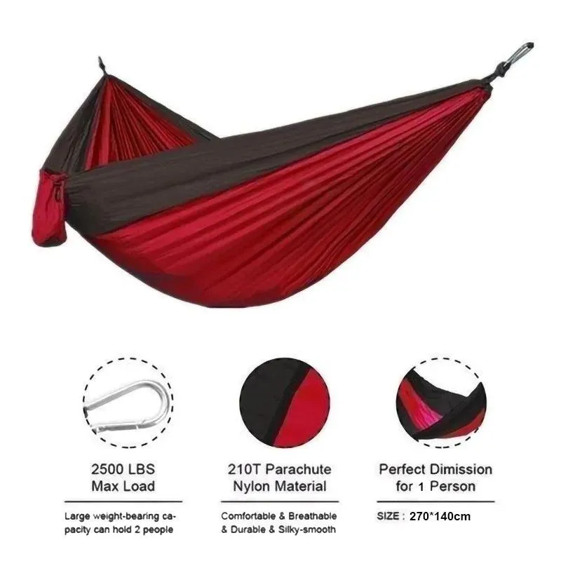 🏕️ Single Person Portable Outdoor Camping Hammock | High Strength Parachute Fabric Hanging Bed with Nylon Color Matching 🎒