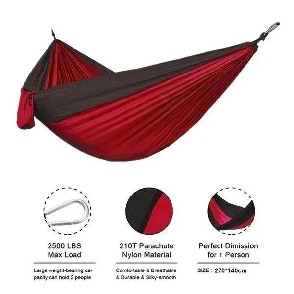 🏕️ Single Person Portable Outdoor Camping Hammock | High Strength Parachute Fabric Hanging Bed with Nylon Color Matching 🎒