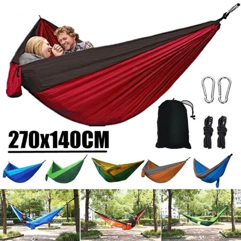 🏕️ Single Person Portable Outdoor Camping Hammock | High Strength Parachute Fabric Hanging Bed with Nylon Color Matching 🎒