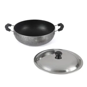 Anjali Diamond Non-Stick Kadai S.S  Lid (3.25 litres) Black