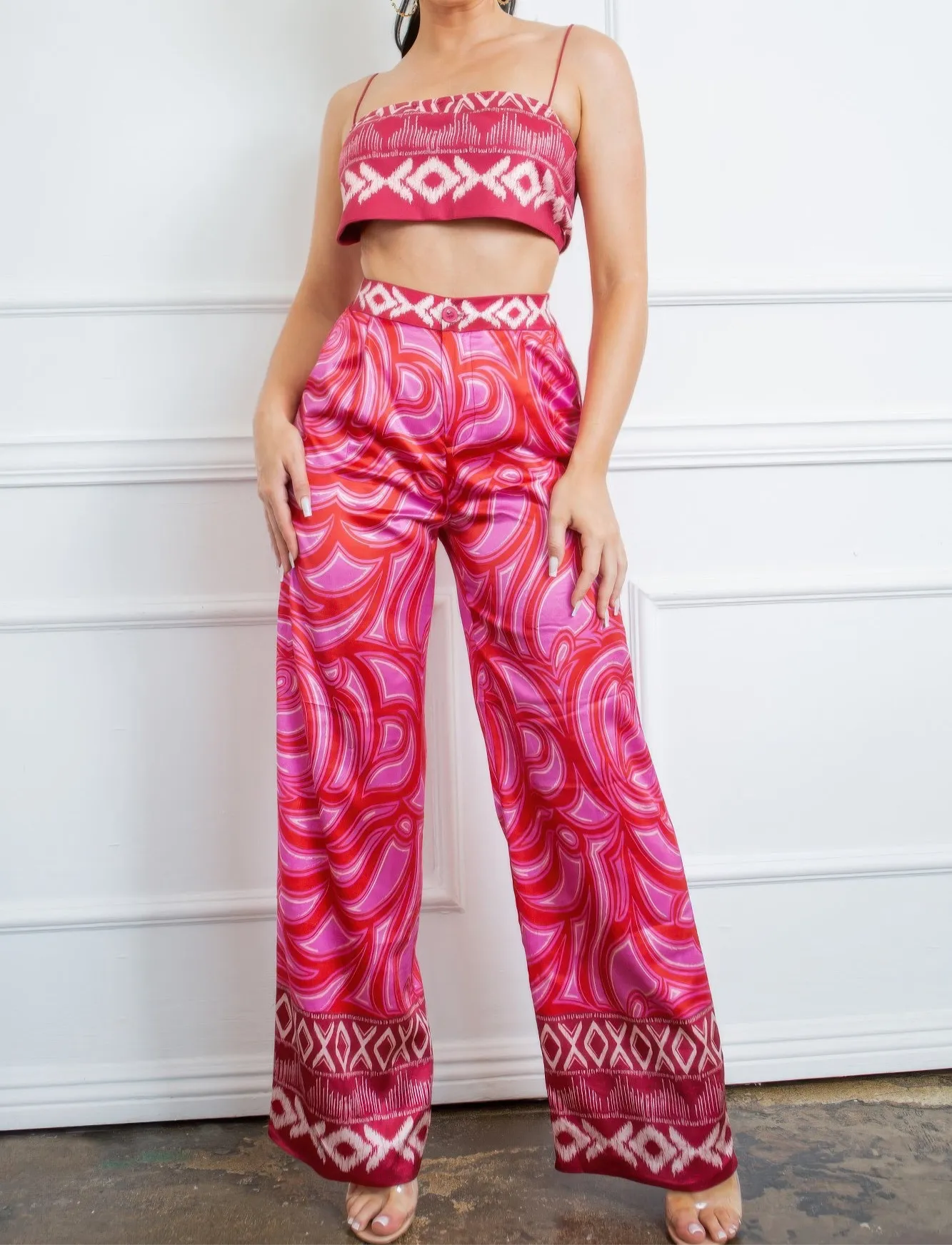 Bra Top And Wide Leg Pants Set