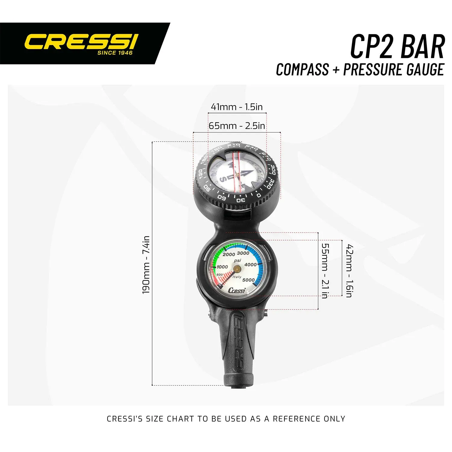Cressi Console CP2 - Pressure Gauge and Compass for Scuba Diving