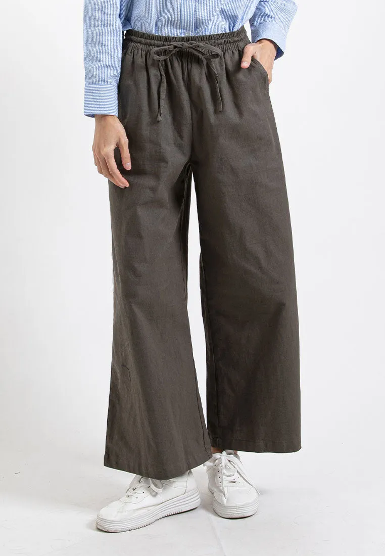 Forest Ladies Stretchable Cotton Linen Elastic Waist Wide Leg Pants Women Long Pants | Seluar Panjang Palazzo - 810473