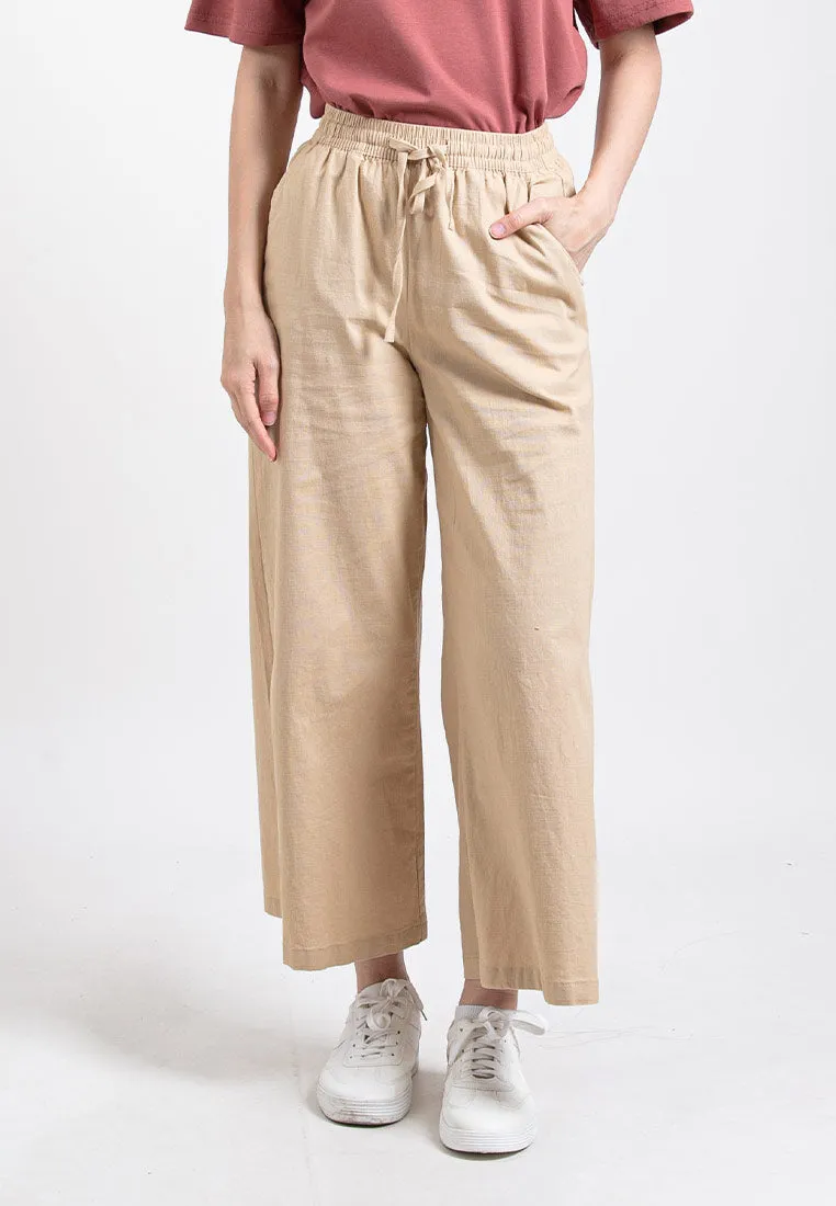 Forest Ladies Stretchable Cotton Linen Elastic Waist Wide Leg Pants Women Long Pants | Seluar Panjang Palazzo - 810473