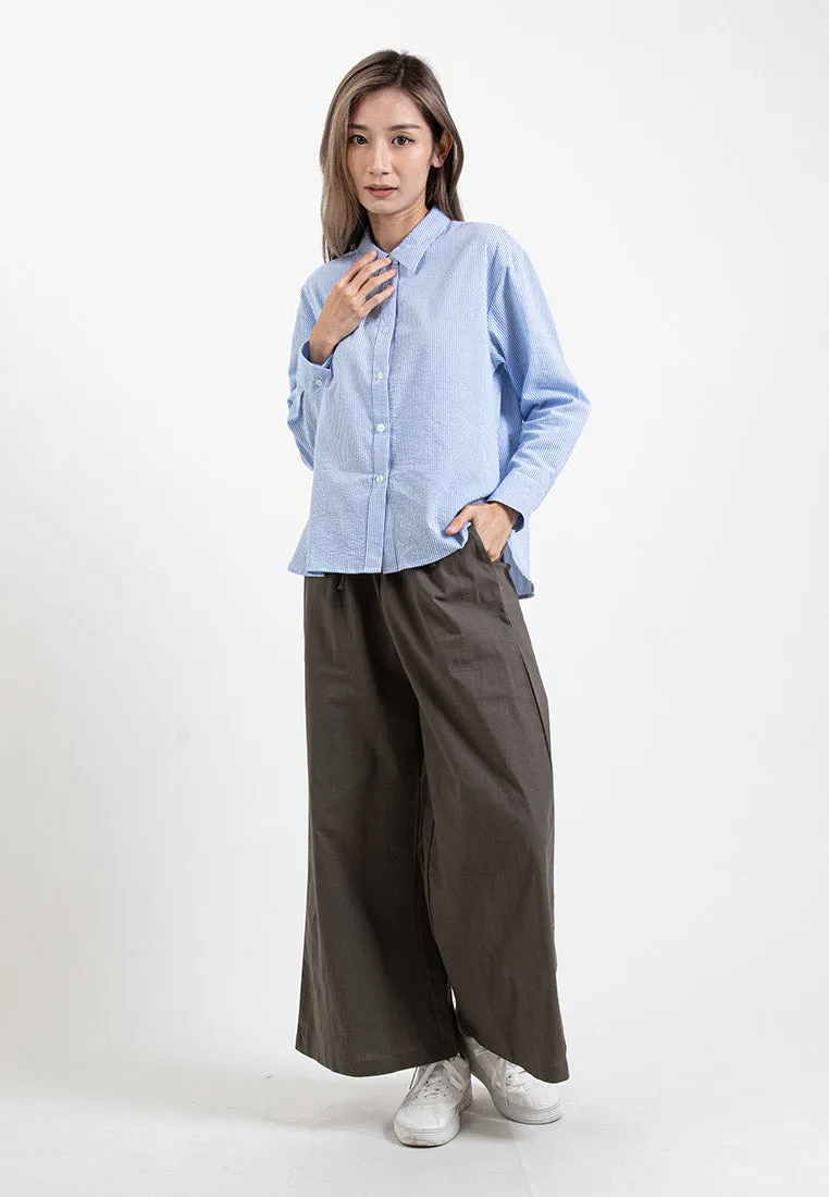 Forest Ladies Stretchable Cotton Linen Elastic Waist Wide Leg Pants Women Long Pants | Seluar Panjang Palazzo - 810473