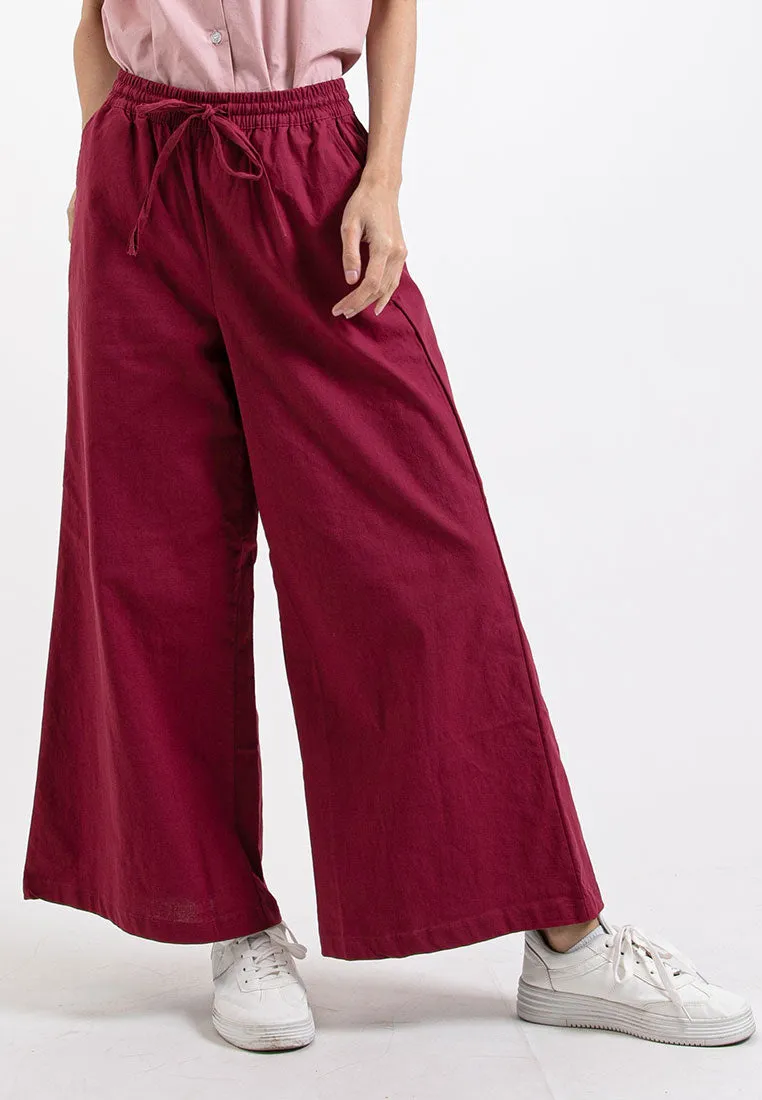 Forest Ladies Stretchable Cotton Linen Elastic Waist Wide Leg Pants Women Long Pants | Seluar Panjang Palazzo - 810473