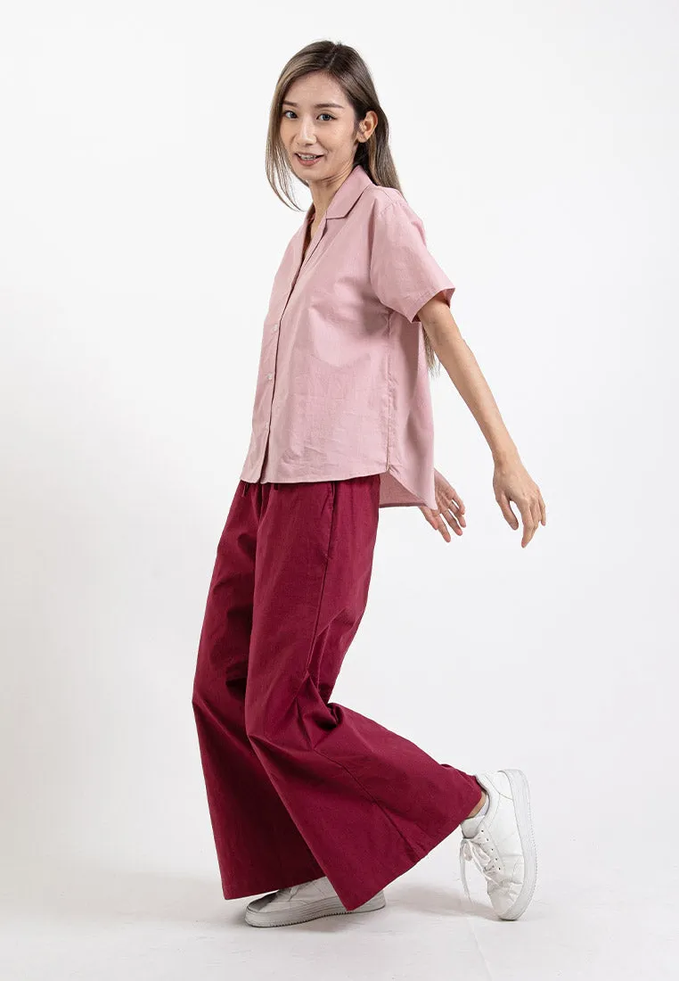 Forest Ladies Stretchable Cotton Linen Elastic Waist Wide Leg Pants Women Long Pants | Seluar Panjang Palazzo - 810473