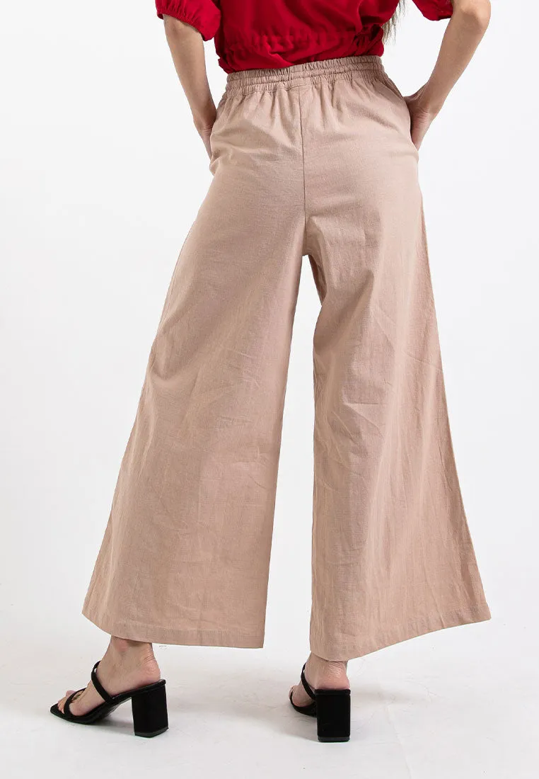 Forest Ladies Stretchable Cotton Linen Elastic Waist Wide Leg Pants Women Long Pants | Seluar Panjang Palazzo - 810473