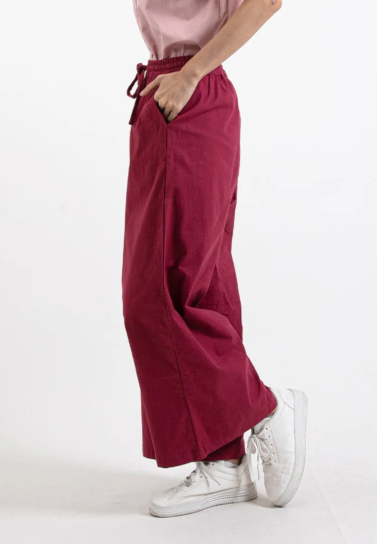 Forest Ladies Stretchable Cotton Linen Elastic Waist Wide Leg Pants Women Long Pants | Seluar Panjang Palazzo - 810473