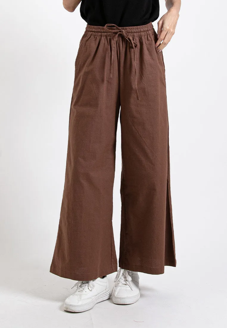 Forest Ladies Stretchable Cotton Linen Elastic Waist Wide Leg Pants Women Long Pants | Seluar Panjang Palazzo - 810473