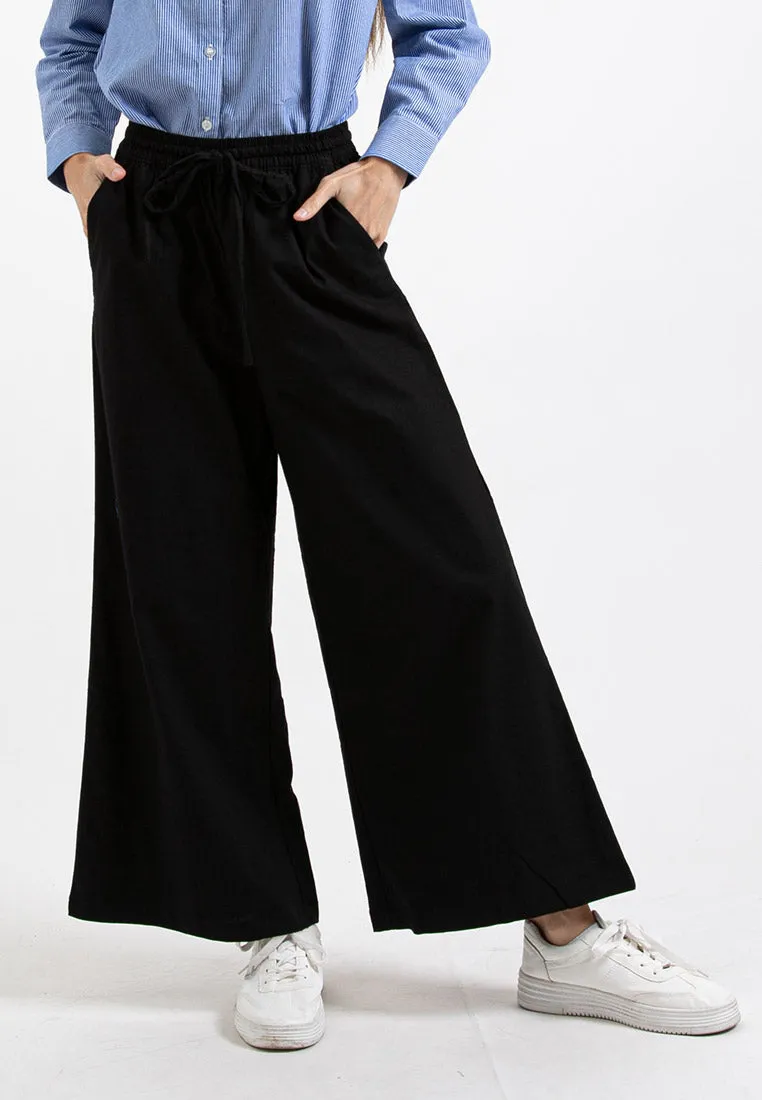 Forest Ladies Stretchable Cotton Linen Elastic Waist Wide Leg Pants Women Long Pants | Seluar Panjang Palazzo - 810473