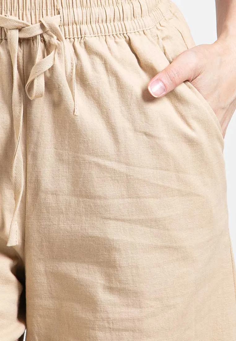 Forest Ladies Stretchable Cotton Linen Elastic Waist Wide Leg Pants Women Long Pants | Seluar Panjang Palazzo - 810473