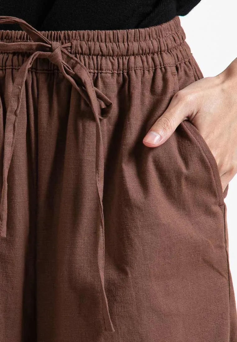 Forest Ladies Stretchable Cotton Linen Elastic Waist Wide Leg Pants Women Long Pants | Seluar Panjang Palazzo - 810473