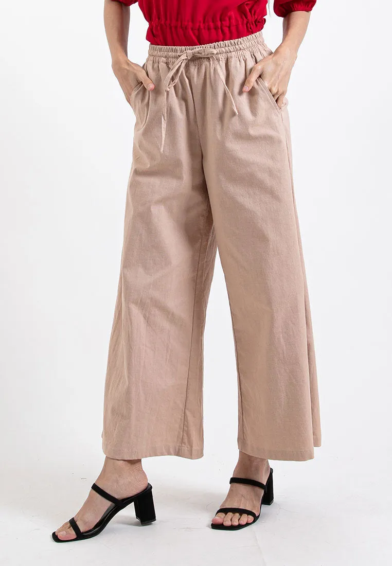 Forest Ladies Stretchable Cotton Linen Elastic Waist Wide Leg Pants Women Long Pants | Seluar Panjang Palazzo - 810473