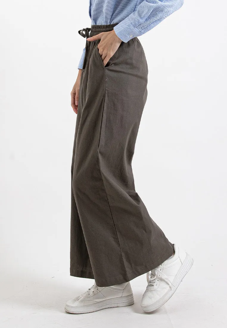 Forest Ladies Stretchable Cotton Linen Elastic Waist Wide Leg Pants Women Long Pants | Seluar Panjang Palazzo - 810473