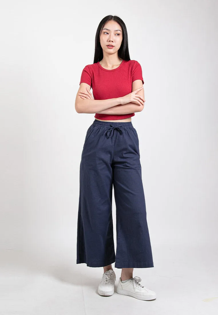 Forest Ladies Stretchable Cotton Linen Elastic Waist Wide Leg Pants Women Long Pants | Seluar Panjang Palazzo - 810473
