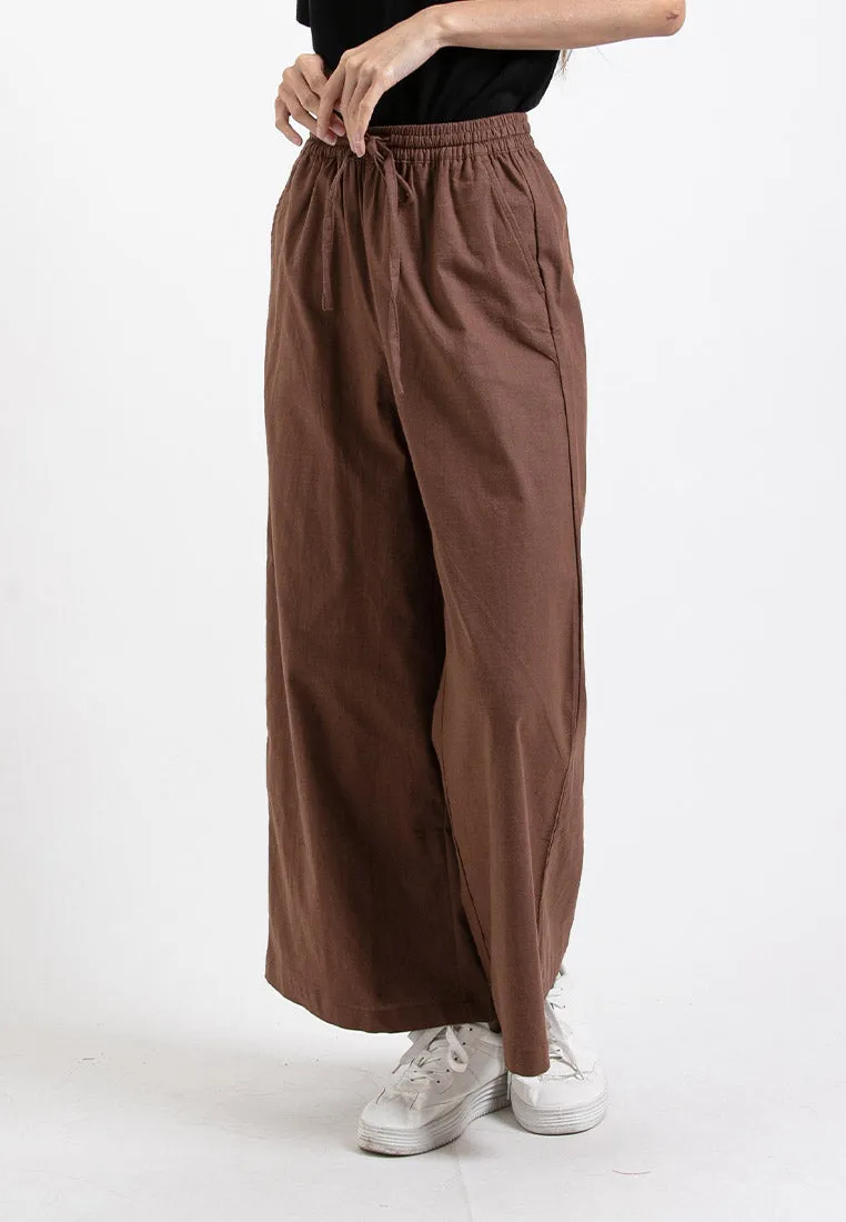 Forest Ladies Stretchable Cotton Linen Elastic Waist Wide Leg Pants Women Long Pants | Seluar Panjang Palazzo - 810473
