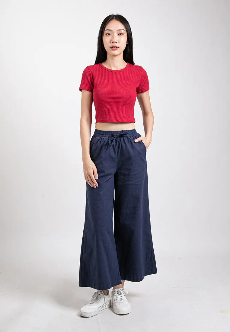 Forest Ladies Stretchable Cotton Linen Elastic Waist Wide Leg Pants Women Long Pants | Seluar Panjang Palazzo - 810473