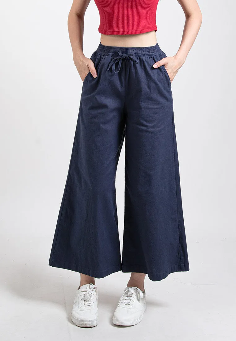 Forest Ladies Stretchable Cotton Linen Elastic Waist Wide Leg Pants Women Long Pants | Seluar Panjang Palazzo - 810473