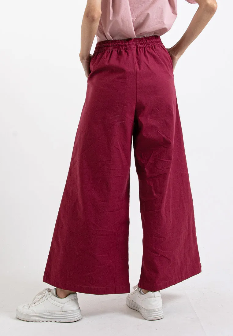 Forest Ladies Stretchable Cotton Linen Elastic Waist Wide Leg Pants Women Long Pants | Seluar Panjang Palazzo - 810473