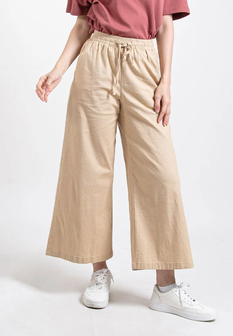 Forest Ladies Stretchable Cotton Linen Elastic Waist Wide Leg Pants Women Long Pants | Seluar Panjang Palazzo - 810473