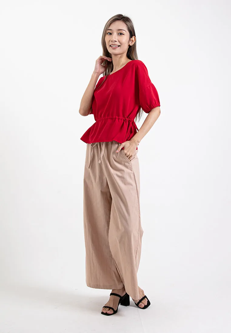 Forest Ladies Stretchable Cotton Linen Elastic Waist Wide Leg Pants Women Long Pants | Seluar Panjang Palazzo - 810473