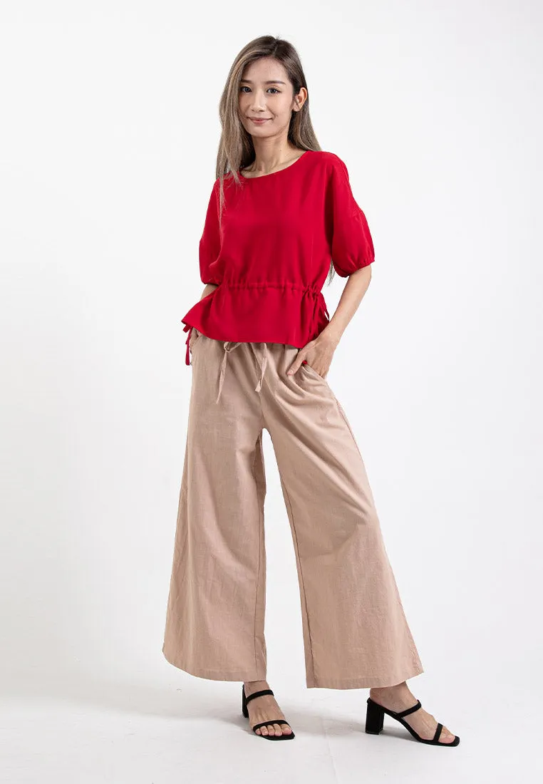 Forest Ladies Stretchable Cotton Linen Elastic Waist Wide Leg Pants Women Long Pants | Seluar Panjang Palazzo - 810473