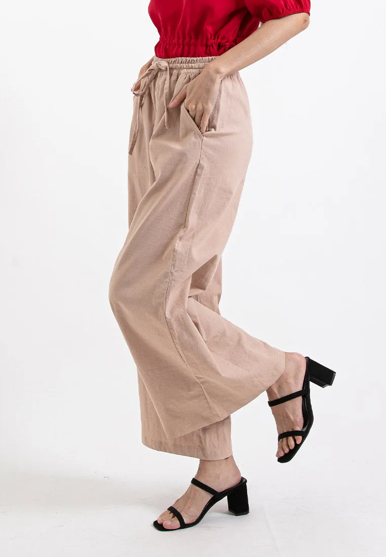 Forest Ladies Stretchable Cotton Linen Elastic Waist Wide Leg Pants Women Long Pants | Seluar Panjang Palazzo - 810473