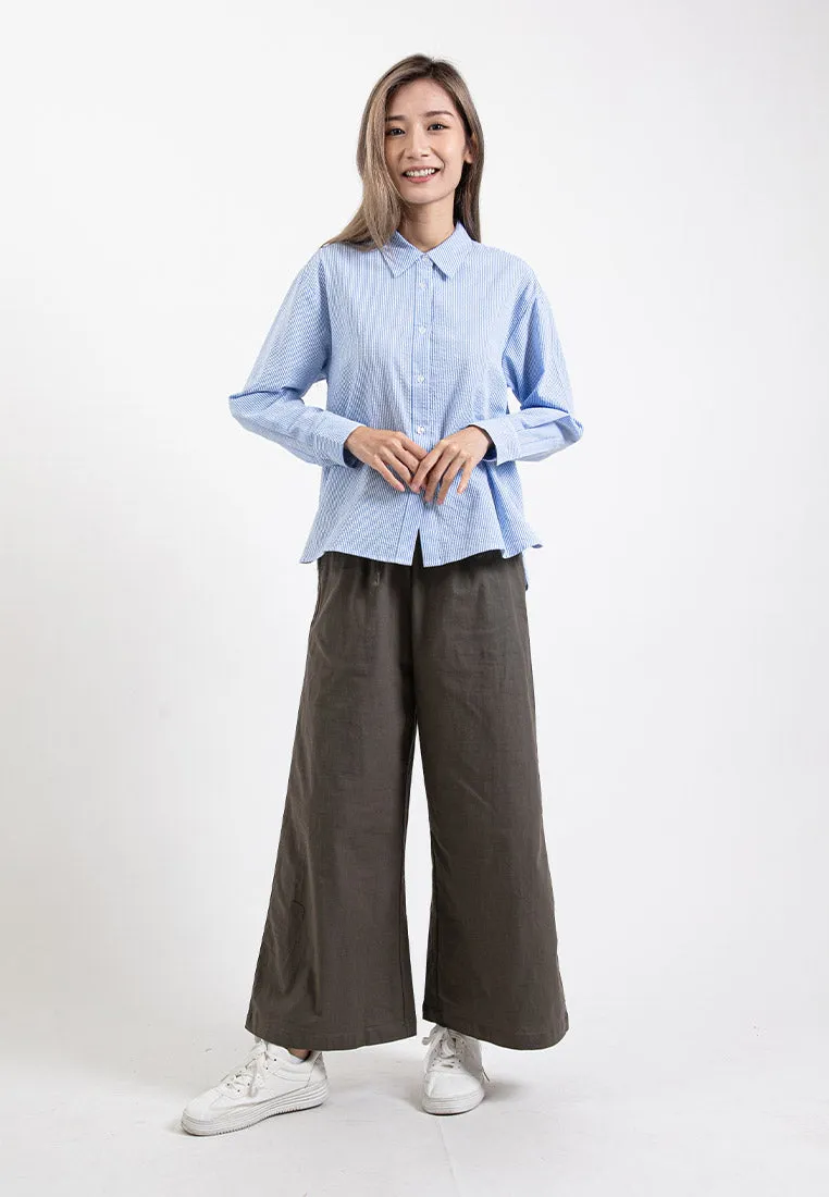 Forest Ladies Stretchable Cotton Linen Elastic Waist Wide Leg Pants Women Long Pants | Seluar Panjang Palazzo - 810473