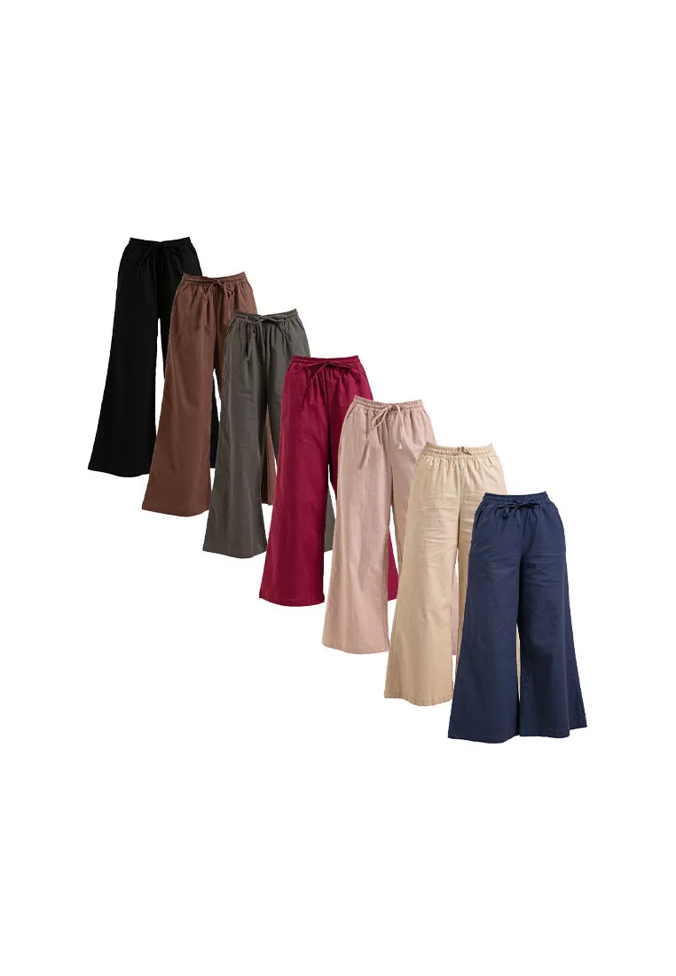 Forest Ladies Stretchable Cotton Linen Elastic Waist Wide Leg Pants Women Long Pants | Seluar Panjang Palazzo - 810473