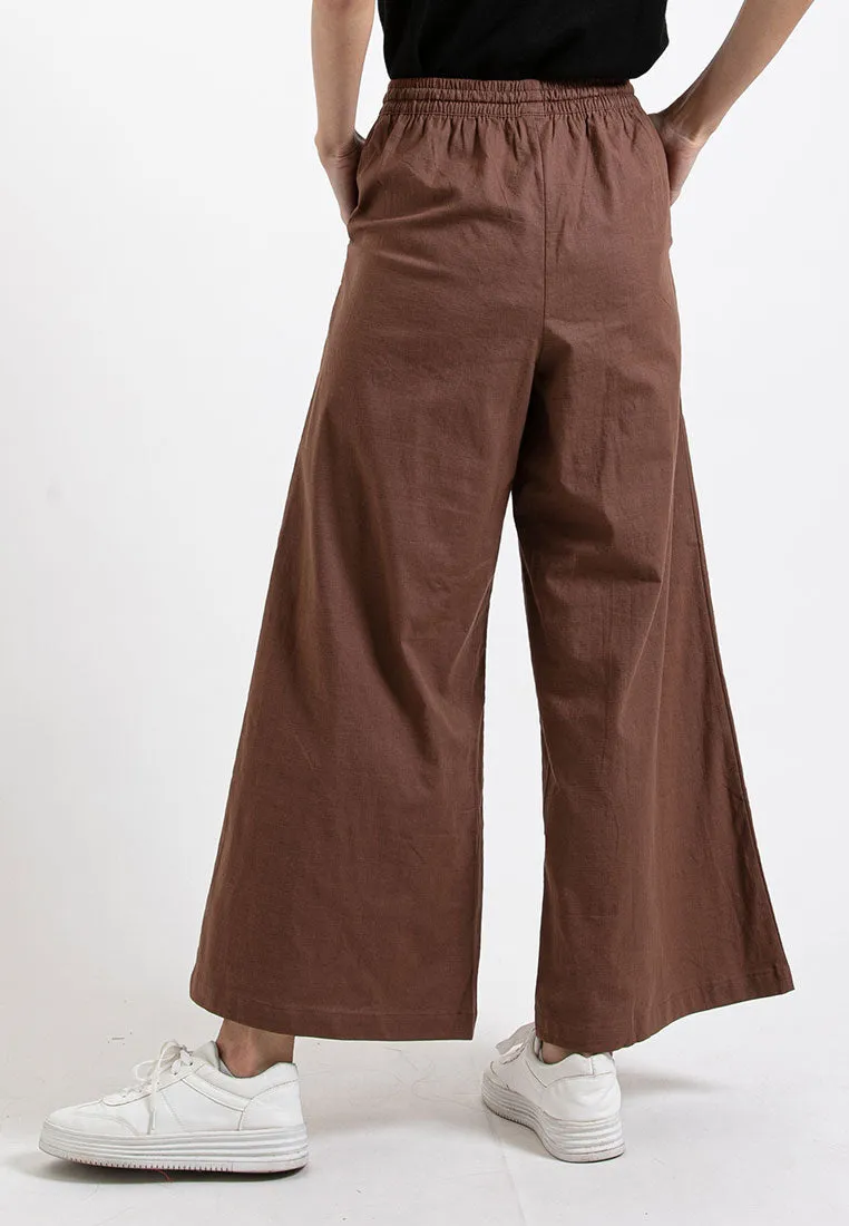 Forest Ladies Stretchable Cotton Linen Elastic Waist Wide Leg Pants Women Long Pants | Seluar Panjang Palazzo - 810473