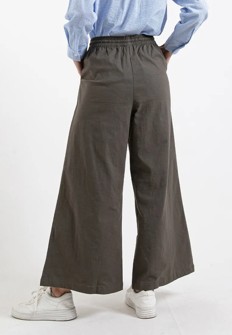 Forest Ladies Stretchable Cotton Linen Elastic Waist Wide Leg Pants Women Long Pants | Seluar Panjang Palazzo - 810473