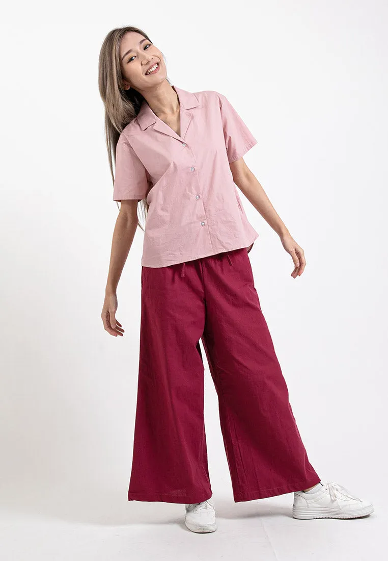 Forest Ladies Stretchable Cotton Linen Elastic Waist Wide Leg Pants Women Long Pants | Seluar Panjang Palazzo - 810473