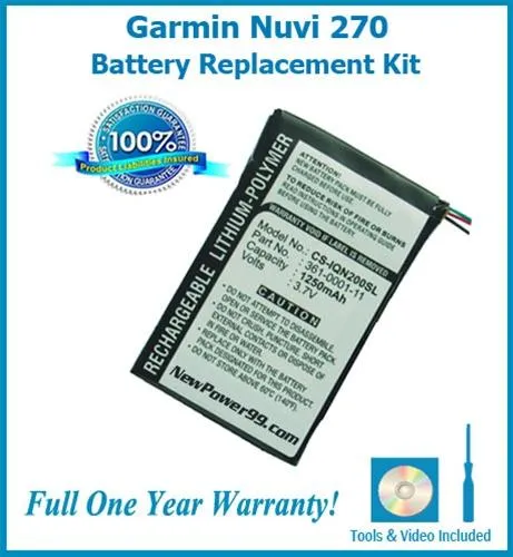 Garmin Nuvi 270 Battery Replacement Kit with Tools, Video Instructions and Extended Life Battery