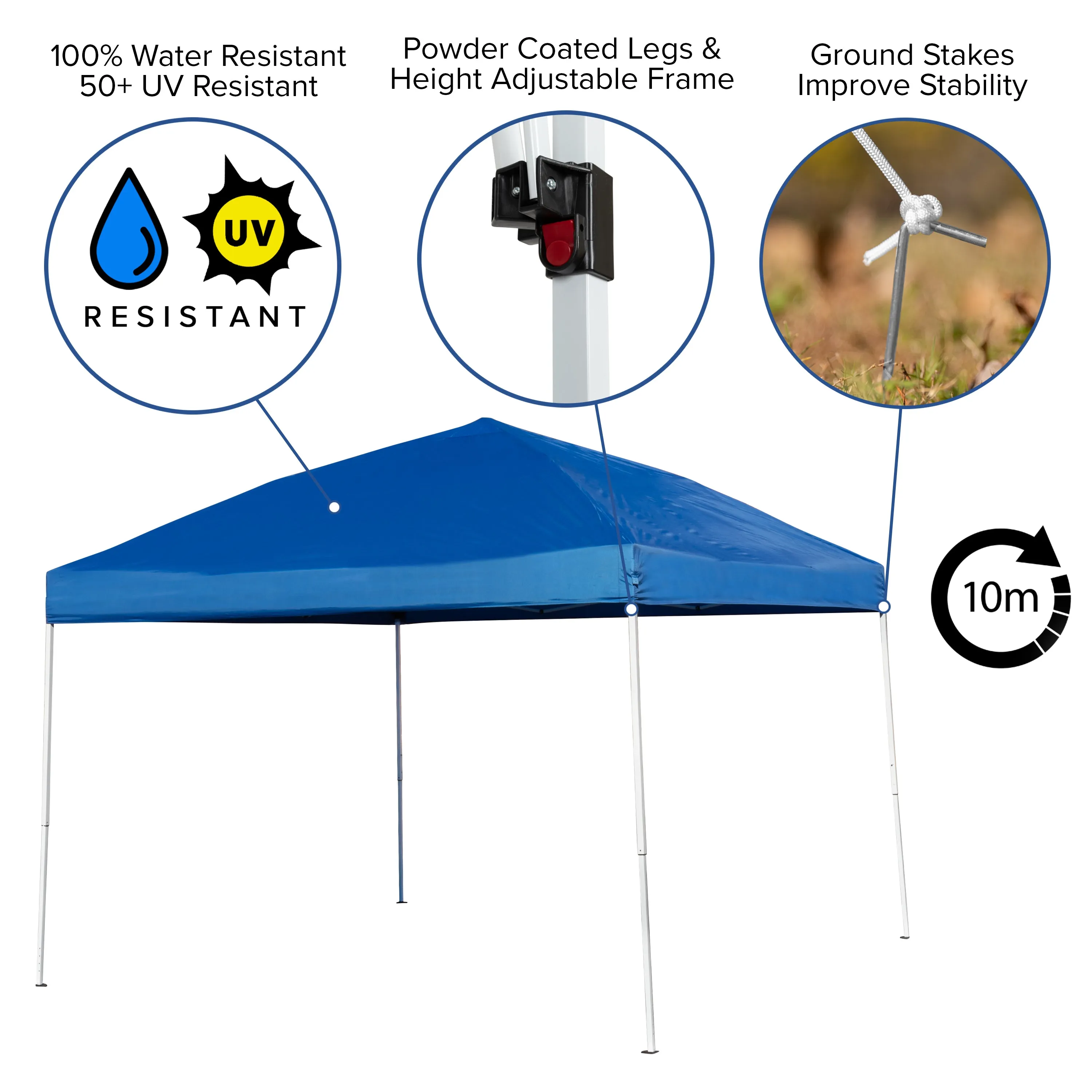 Harris 10'x10' Blue Outdoor Pop Up Event Slanted Leg Canopy Tent with Carry Bag