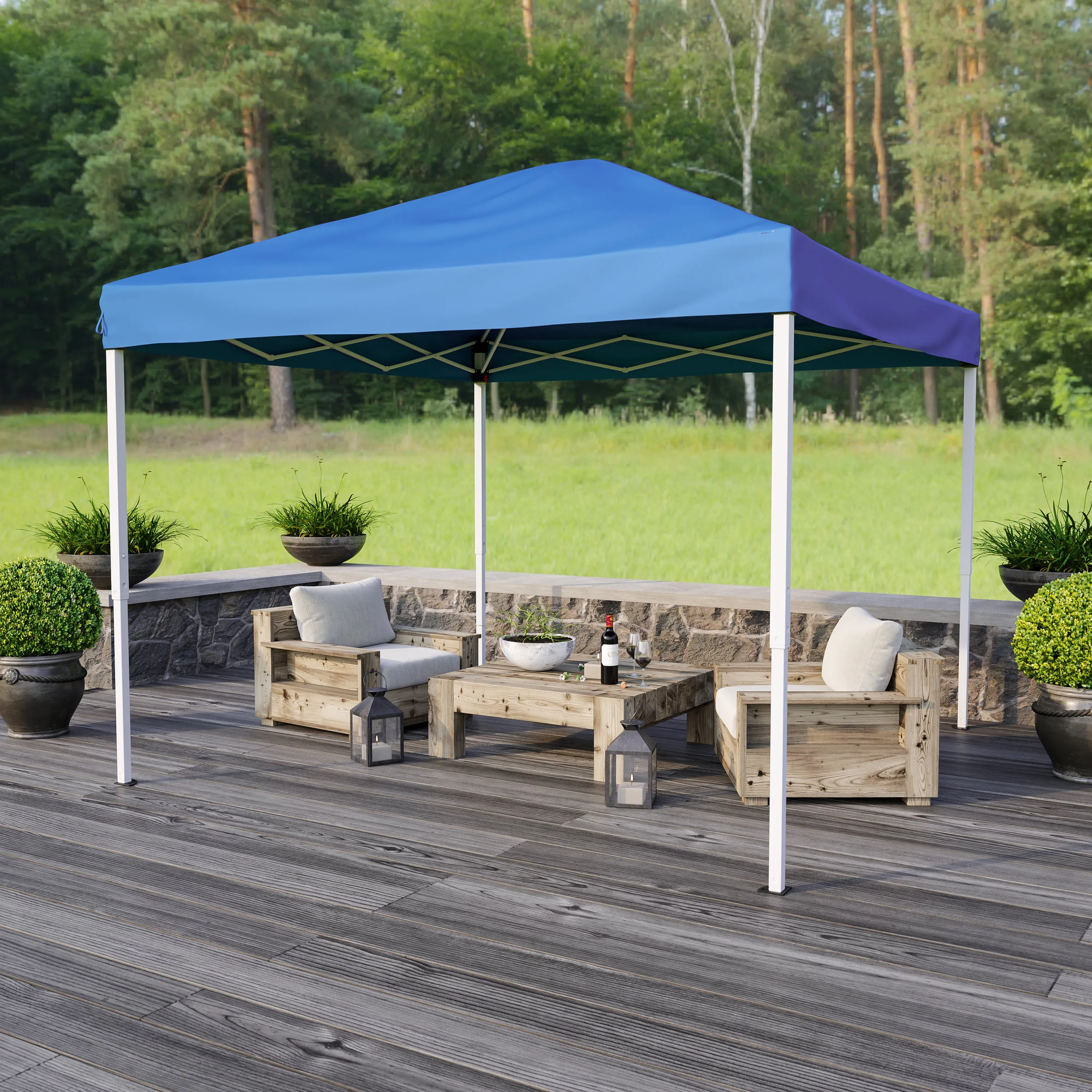 Harris 10'x10' Blue Outdoor Pop Up Event Slanted Leg Canopy Tent with Carry Bag