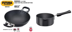 HAWKINS Futura Non-Stick Deep-Fry Pan, 1.5 Litre, Black & Futura Hard Anodised Sauce Pan, 1.5 litres, Black Combo