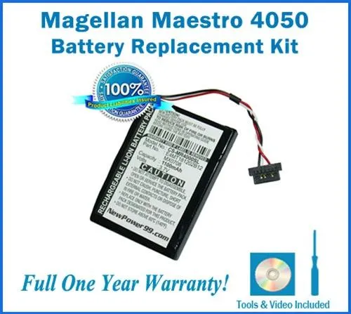 Magellan Maestro 4050 Battery Replacement Kit with Tools, Video Instructions and Extended Life Battery