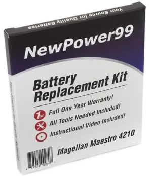 Magellan Maestro 4210 Battery Replacement Kit with Tools, Video Instructions and Extended Life Battery