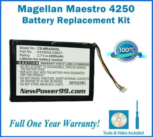 Magellan Maestro 4250 Battery Replacement Kit with Tools, Video Instructions and Extended Life Battery