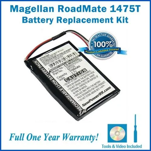 Magellan Roadmate 1475T Battery Replacement Kit with Tools, Video Instructions and Extended Life Battery