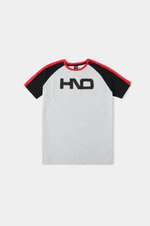 Men'S Grey Raglan T-Shirt With Hno Graphic Print