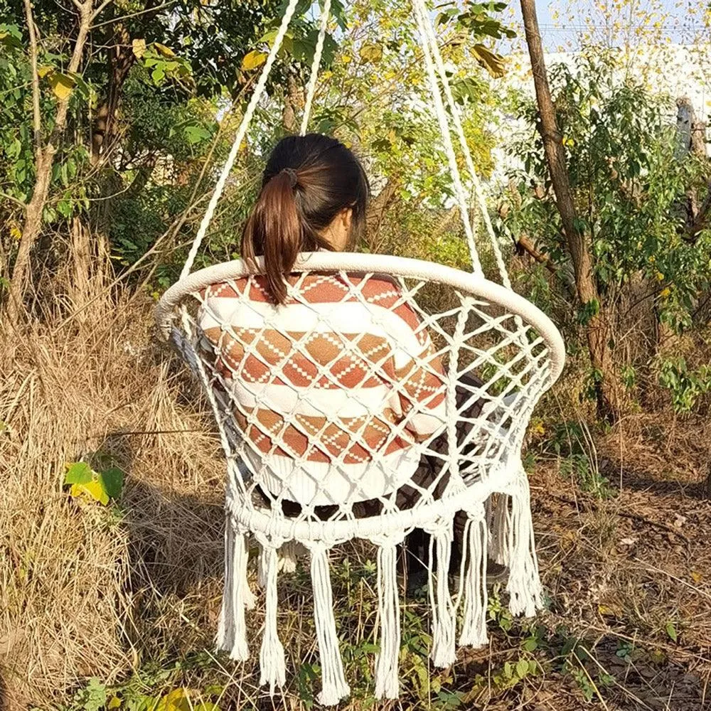 (NET)Swing Chair Hammock-Rope Garden-Seat Hanging Beige Safety Nordic-Style Knitting For Yard