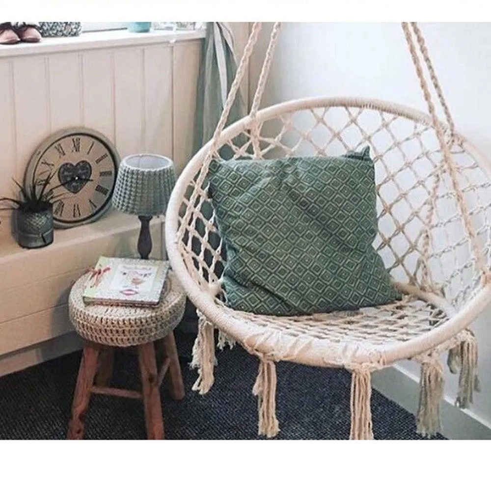 (NET)Swing Chair Hammock-Rope Garden-Seat Hanging Beige Safety Nordic-Style Knitting For Yard
