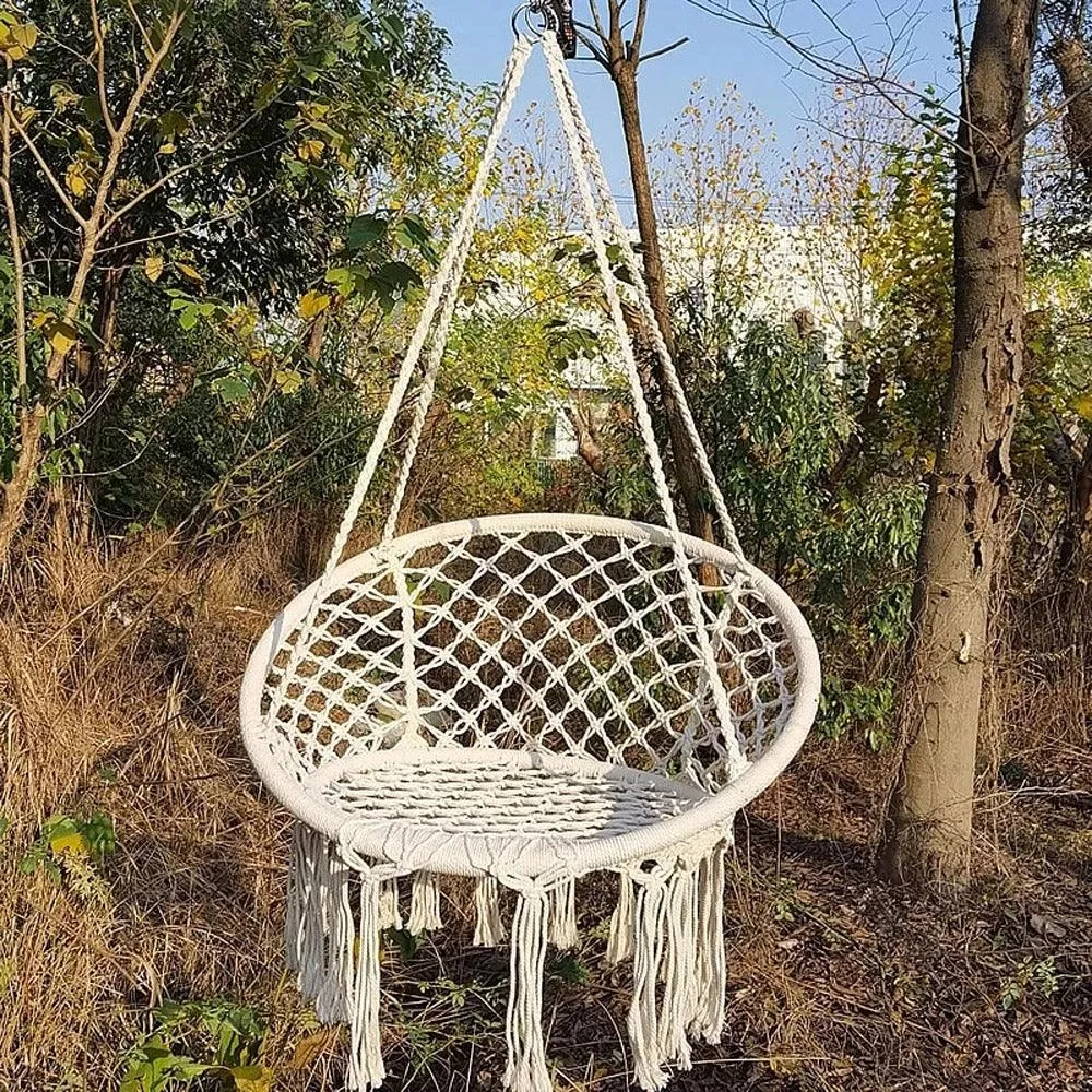 (NET)Swing Chair Hammock-Rope Garden-Seat Hanging Beige Safety Nordic-Style Knitting For Yard