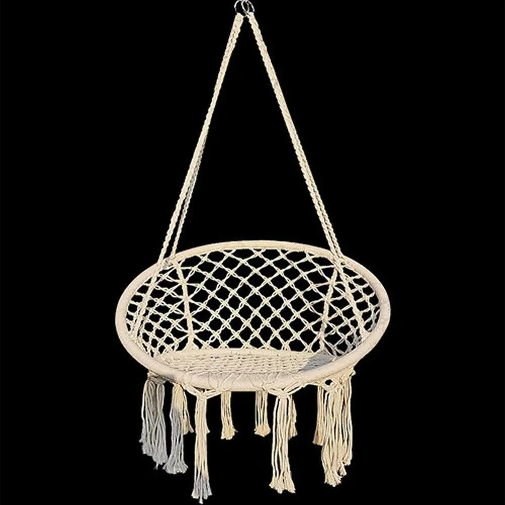 (NET)Swing Chair Hammock-Rope Garden-Seat Hanging Beige Safety Nordic-Style Knitting For Yard