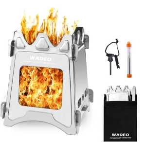 New WADEO Camping Wood Stoves, Portable Foldable Stainless Steel Camping Backpacking Stove Solidified Alcohol Stove with Grill Gate and Storage Bag For Outdoor Hiking Picnic BBQ and Cooking