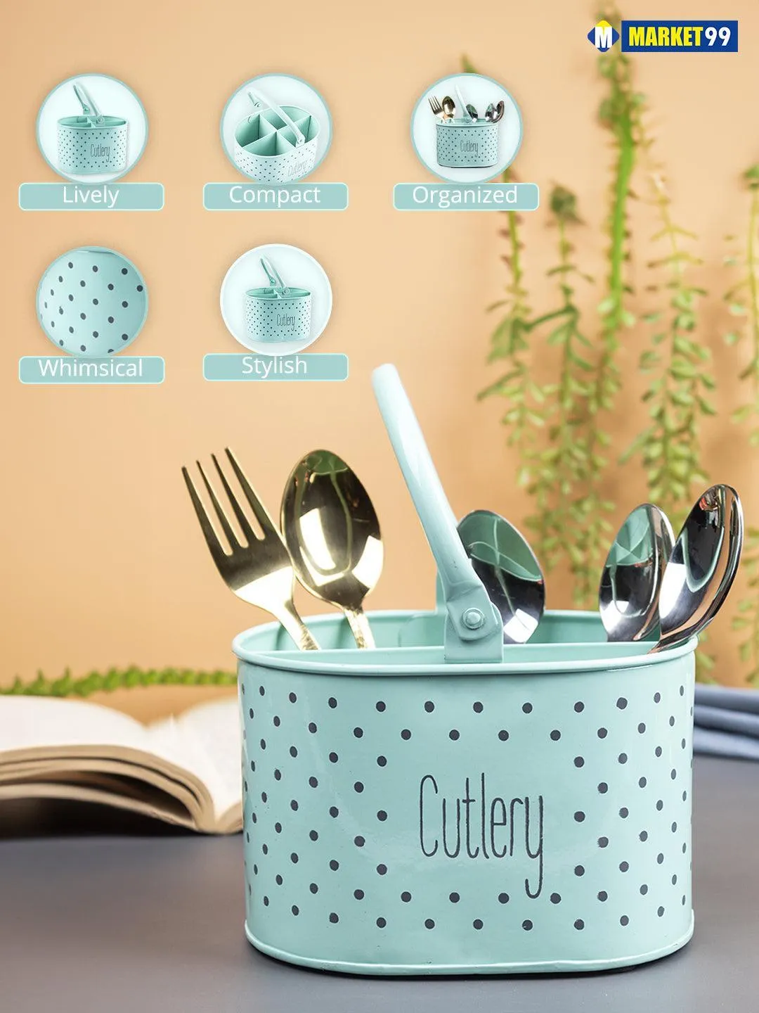 Polka Dot Cutlery Holder - Green