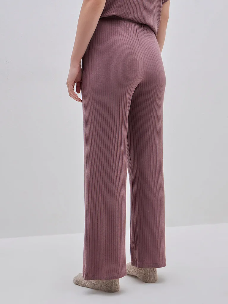 Wunderlove Mauve Ribbed High-Rise Cotton-Blend Lounge Pants